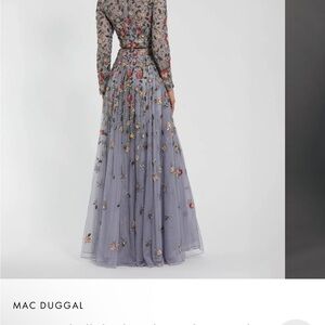 MAC DUGGAL Platinum Embellished High Neck Long Sleeve A Line Gown SIZE 18 $698